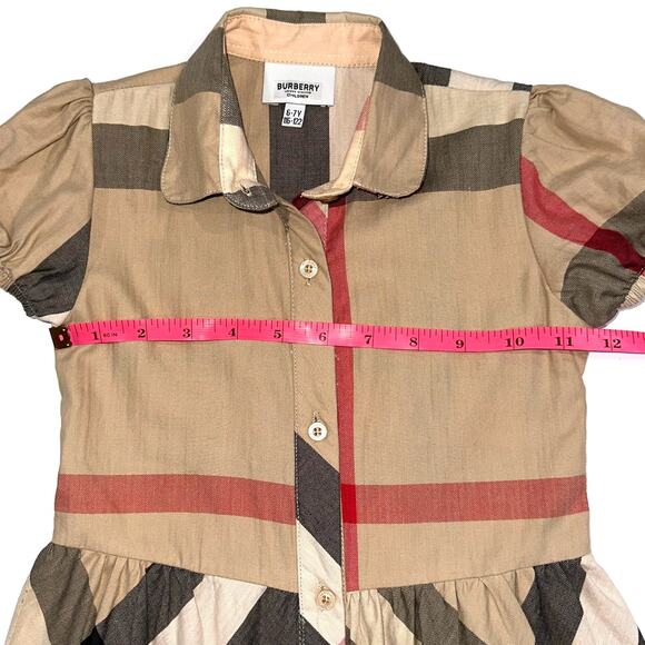 Burberry Children Girls Classic Check Short Puff Sleeve Button Front Dress 6-7Y - Picture 13 of 14